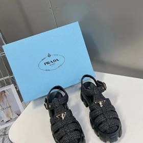 Prada's new thick-soled Roman woven European and American style height-enhancing sandals and slippers(40 styles)-2339