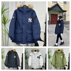 MLB workwear large fur collar mid-length white duck down parka jacket-4347