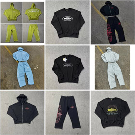 Corteiz Hooded Long Sleeve Zipper Sweatshirt and Sweatpants-4411