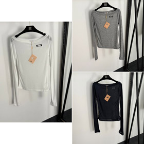 Miu Miu off-the-shoulder thin long-sleeved T-shirt-5413  
